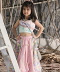 Pink And Tropical Print Lehengas, Strappy Blouse