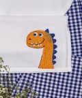 Round Neck Friendly Dino Embroidered Checkered Nightsuit