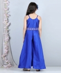 Silk Jumpsuit With Thread Embroidery On Flare And Detachable Belt