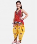 Bandhani Halter Top With Embroidery Dhoti-Yellow