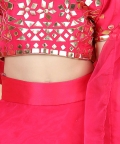  Leather Work On Blouse And Organza Frills On Lehenga
