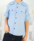 Stylish Long Sleeve Blue Shirt