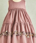 Hand Embroidered Thread Flowers And Birds Tiered Pink Dress