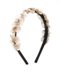 White Floral Sequins and Crystal Embellished Woven Hairband