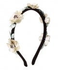 White Sequins and Crystal Floral Motifs Woven Hairband