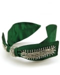 Green color handmade Beads and fabric Embellished broad Hairband