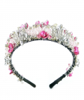 Pink And Silver Color Sequins, Crystals And Beads Embellished Flower Wedding Partywear Crown Hairband