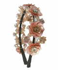 Peach Color Sequins, Crystals And Pearls Embellished Flower Wedding Partywear Hairband