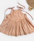 Beige Biscuit Mini Pleated Frock With Strings 