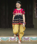 Classic Black Gujarati Embroidered Navratri Kedia Set For Girls 