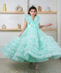 Ankle Length Green Gown With Endless Tulle Frilling To Give It A Wow Factor