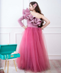 Pink Sequin Off Shoulder Gown With Tulle Skirt