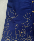 Navy Blue And White Lotus Embroidered Kurta Set