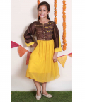 Brown And Mustard Bird Embroidered Dress