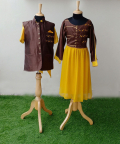Brown And Mustard Bird Embroidered Dress