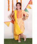Yellow And Orange Cantaloupe Butterfly Embroidered Silk Cowl Dress