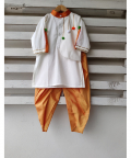 White Kurta With Attached Jacket And Pleated Dhoti Kurta Set