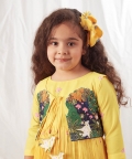 Yellow Pichwai Long Pleated Dress With Jacket