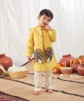 Yellow Pichwai Kurta Bandi Set With Pyjama