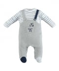 Ido Faux Dungarees Footed Romper with Striped T-Shirt For Baby Boys