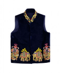 Indigo Embroidery Boys Waist Coat Set