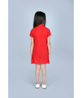 Girls Polo Dress With Baby Dinosaur Hand Embellishment And Tie-Up Dress Silhouette