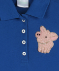 Blue Polo Dress With Front Tie-Up Knot And Hand-Embellished Piglet Motif