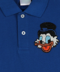 Blue Polo T-Shirt With Hand-Embellished Donald Duck Face Motif