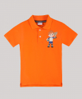 Orange Polo T-Shirt With Football Player And Trophy Motif