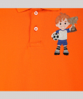 Orange Polo T-Shirt With Football Player And Trophy Motif