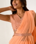 Embellished Orange Blouse With Chiffon Ruffle Saree