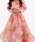Peach Pink Printed Floral Poppies Top With Skirt Lehenga
