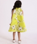 Green Printed Party Dress With Hair Pin