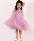 Preety Party Teens Net Layered Dress With Hair Pin