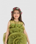 Emblished With Big Flower Dress-Green 