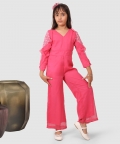 Jelly Joones Jumpsuit With Ruffel Net Sleeves Pink