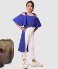 Asymetric Flared Top Sleeve With Pant Royal Blue And White