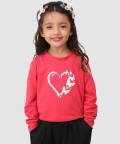 Full Sleeve Heart Print T-Shirt With Pant Pink And White