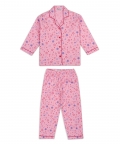 Pink Stars Print Cotton Long Sleeve Kids Night Suit
