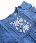Flutter Sleeve Embroidered Dress - Navy Blue