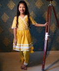 Yellow Thread Embroidered And Lace Work Kurti With Pant