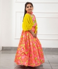 Top With  Stylish Jacket And Salmon Pink Floral Lehenga