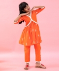 Orange Peplum Embroidered Kurta With Pant And Dupatta