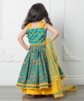Fringes Strap Green Top And Lehenga With Net Dupatta