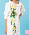 Heavy Embroidered Flower On Frock With Frills On Neck