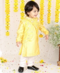 Floral Sequin Work Jacket With Yellow Kurta And Pyjama