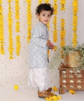 Floral Thread Embroidered Grey Kurta And Dhoti