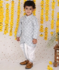 Floral Thread Embroidered Grey Kurta And Dhoti