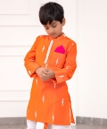 White Embroidered Orange Kurta With Dhoti