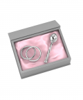 Silver Plated Gift Set For Baby-Hamper With 2 Ring Rattle And Twisted Spoon